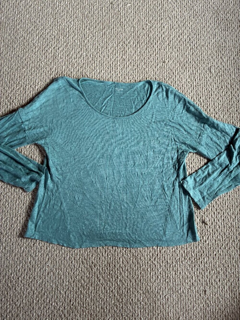 Garnet Hill 100% Linen Top M Long Sleeve Teal